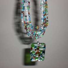 Beaded Necklace With Glass Pendant... $19