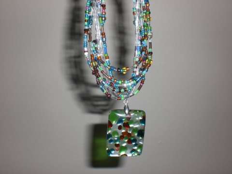 Beaded Necklace With Glass Pendant... $19
