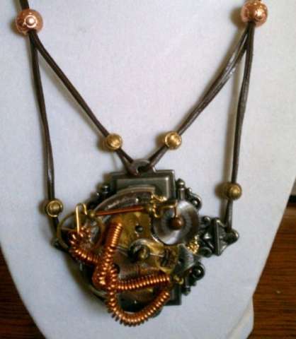 Steampunk Medallion on Leather Necklace