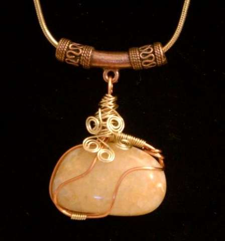 Wire Wrapped Stone and Copper Necklace