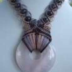 Macrame Necklace with Rose Quartz Centerpiece