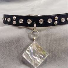 Dichroic Glass and Crystal Rivet Leather Collar