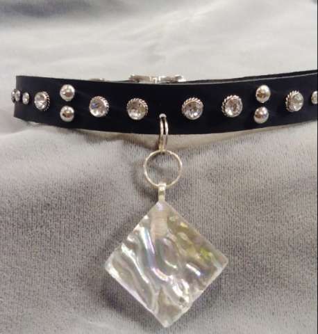 Dichroic Glass and Crystal Rivet Leather Collar