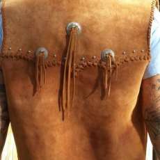 Suede Vest W/Fringe. Bone Beads, Double Pockets on Front