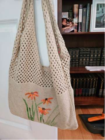 Hand Painted Raffia Bag
