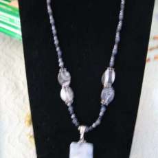 BLACK GLASS BEADS & GRAY MARBLE PENDANT SET $45