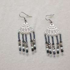 Surgical Steel Glass & Pewter Bead Fan Earrings