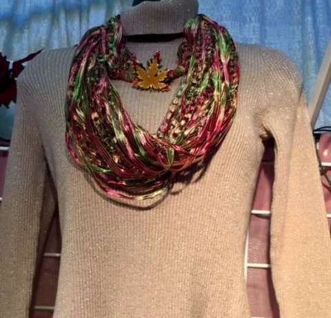 Fall Color Infinity Scarf With Pin