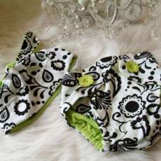 Lime & Blk/Wht Diaper Cover W/ tie cap