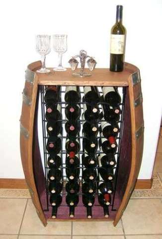 Wine Barrel Cabinet holds 32 bottles of wine
