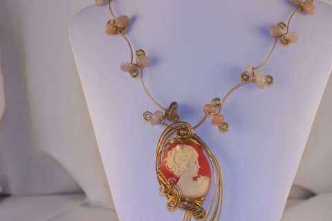 Cameo and moonstone necklace