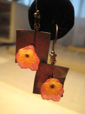 Oxidation copper - flower earrings