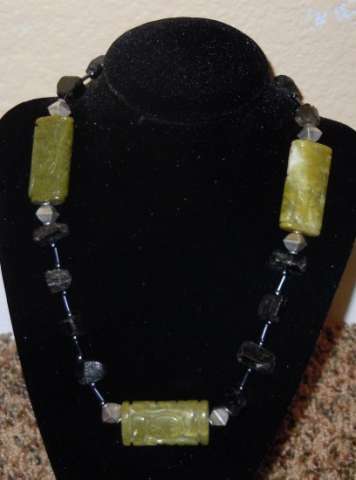 Korean Jade and Black Quartz Crystal necklace