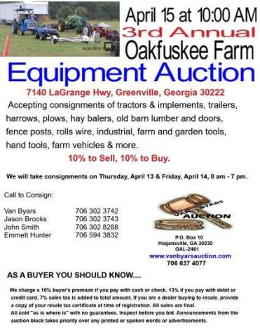 April 15, 2017 Oakfuskee Farm Auction