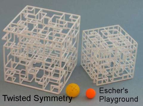 "Twisted Symmetry" (left), "Escher's Playground" (right)