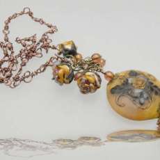 Antique Rose Fine Wearable Glass Art Necklace