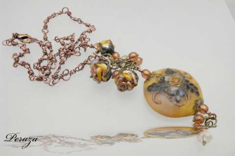 Antique Rose Fine Wearable Glass Art Necklace
