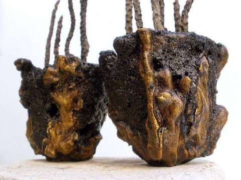 Hypertufa planter sculpture duo