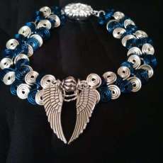 Egyptian Coil Bracelet Blue and Silver with Wings