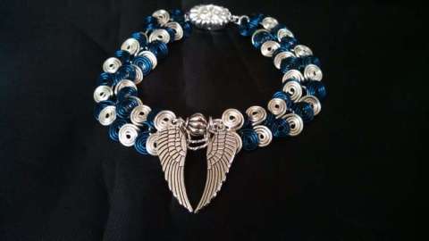 Egyptian Coil Bracelet Blue and Silver with Wings