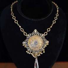 antique brass, vintage button neck with fresh water pearl