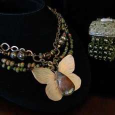 unkite, hematite handset cabacon butterfly necklace