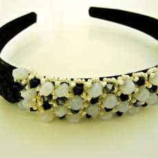 crystal, onyx had sewn bridal headband