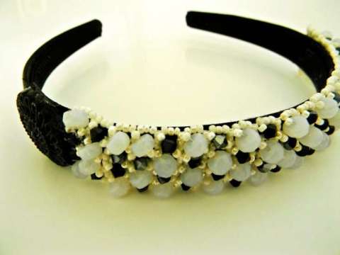 crystal, onyx had sewn bridal headband