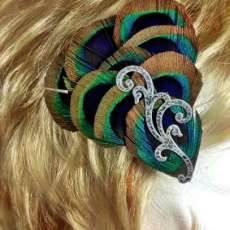 Peacock feather and silver hair fascinator clip