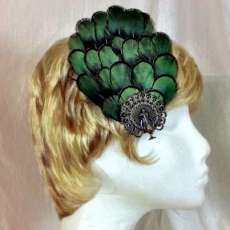 Green pheasant feather hair fascinator clip