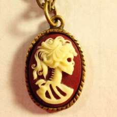 Skull lady cameo necklace