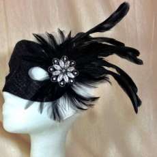 Black feather and crystal masquerade mask