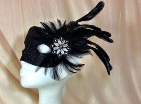 Black feather and crystal masquerade mask