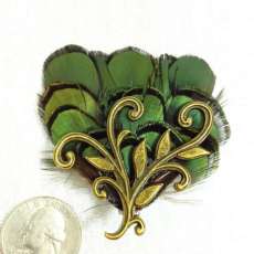 Emerald pheasant feather and bronze hair fascinator clip