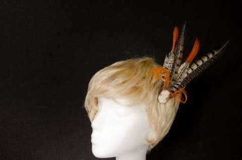 pheasant tail feather and vintage cameo hair bobby pin fascinator