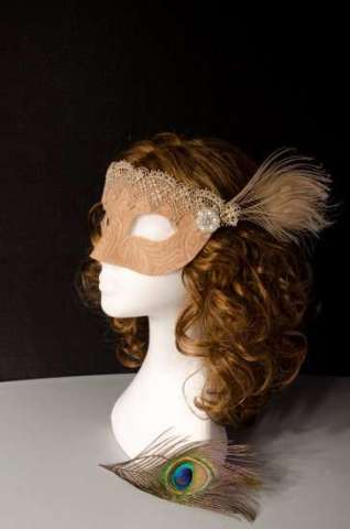 gold pearl and ivory peacock feather masquerade mask