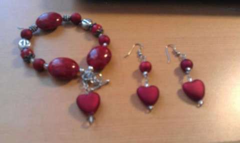 Red Bracelet and Ear ring set