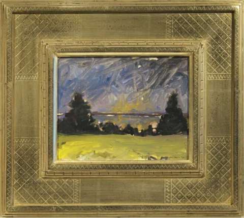 Night Scene Looking to Robinsonville, Mississippi, Oil on Wood Panel, 8 X 10, Norwood Creech 1998. M. Ford Creech Antiques & Fine Arts, Memphis, Tn.