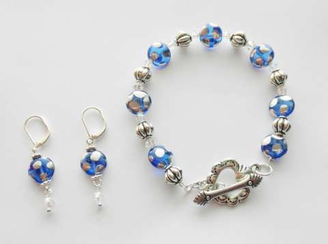 Blue Steel Bracelet Earring Set