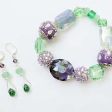 Sparkling Purple & Green Bracelet/Earring Set