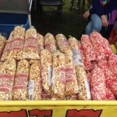 Kettle corn, caramel corn and red cinamon corn