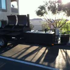 A view of the smoker trailer opened up