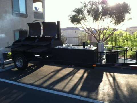 A view of the smoker trailer opened up