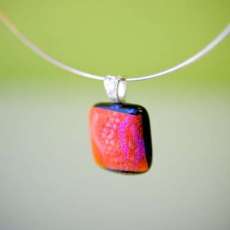 Blue, purple, red w/dichroic glass pendant w/silver plated bail. Comes with choice of sterling silver chain or black velvet rope chain