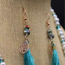 Whimsical Pearl and Stone Necklace and Earrings