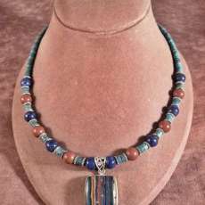 Rainbow Calsilica, Turquoise and Lapis Lazuli Necklace