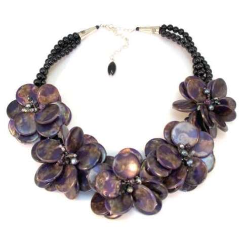 Beaded Flowers Mother-of-Pearl Beads Necklace