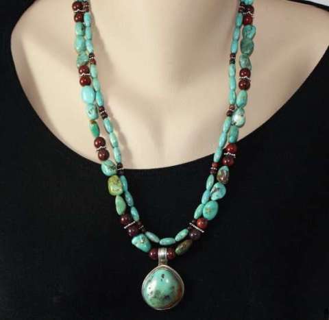 Turquoise and Poppy Jasper With Vintage American Pendant