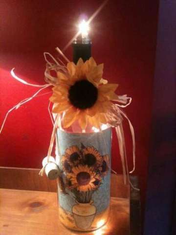 Sunflower Lighted Wine Bottle