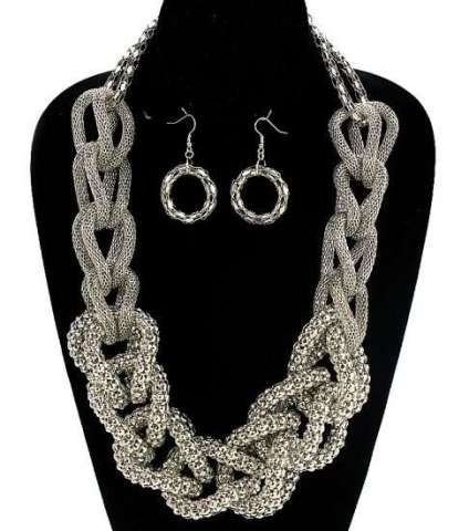 Chunky Silver Mesh Statment Necklace
